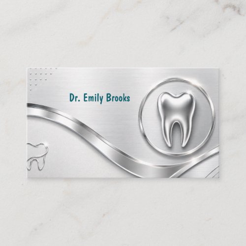 Modern Silver Metallic Dentist Appointment Busines Business Card