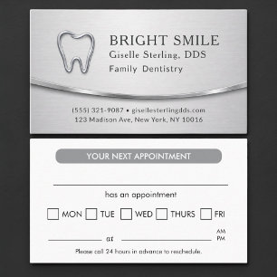 Modern Silver Metallic Dentist Appointment Card