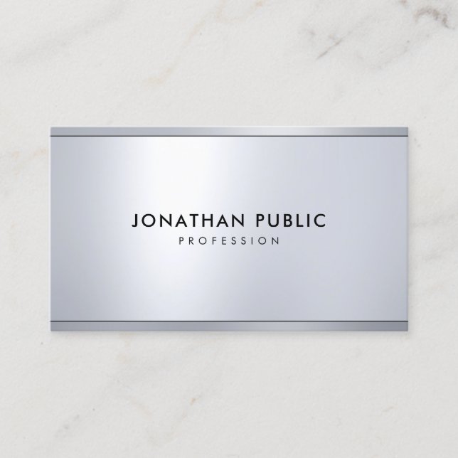 Modern Silver Metallic Look Elegant Cool Template Business Card (Front)