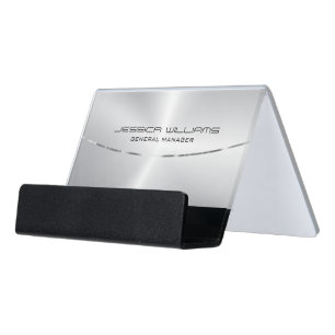 Modern Silver Metallic Looking Background Desk Business Card Holder