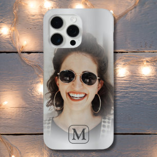 Modern Silver Metallic One Photo Monogram iPhone 15 Pro Max Case