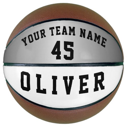 Modern Silver Metallic Player Team Name Number Basketball - Modern Silver Metallic Player Team Name Number Basketball. The background is a faux silver metallic texture. This custom and personalized basketball is a perfect gift for a basketball player, teammate, coach,... Personalize it with your team name, number and your name. A great keepsake to remember your favorite sport.