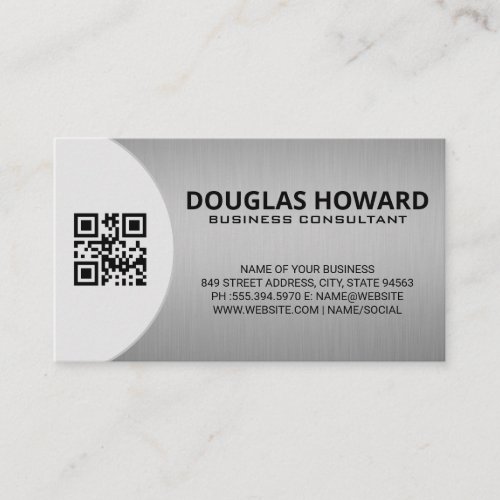 Modern Silver Metallic  QR  Business Card
