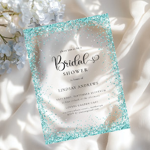 Modern Silver Mint Glitter Bridal Shower  Acrylic Invitations