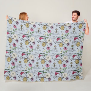 Modern Silver Mist Queen Bee Floral Pattern Fleece Blanket