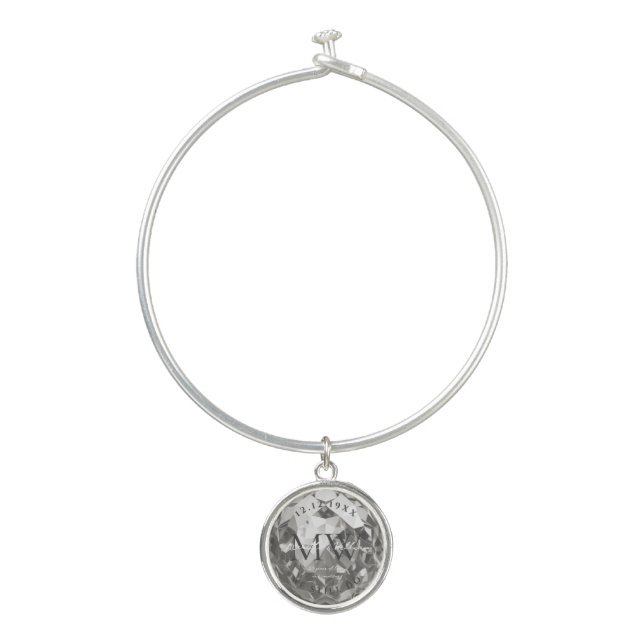Modern Silver Monogram 25th Wedding Anniversary  Bangle Bracelet (Front)