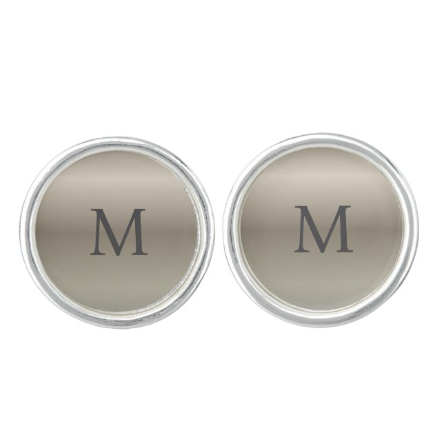 Modern Silver Monogram Pair of Cufflinks (Front)