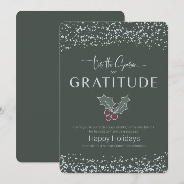 Modern Silver Muted Spruce Green  Business Holiday Invitation (Front/Back)
