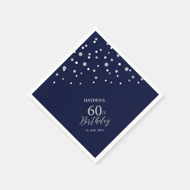 Modern Silver And Navy Blue 60th Birthday Party Napkins Zazzle