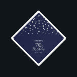 Modern Silver & Navy Blue 70th Birthday Party Napkins<br><div class="desc">This personalized paper napkin will add stylish detail to your special day. This design features modern silver & navy blue hexagon confetti with custom text. Perfect for a modern silver theme 70th birthday party. Matching invitations and party supplies are available in my shop BaraBomDesign.</div>