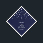 Modern Silver & Navy Blue 70th Birthday Party Napkins<br><div class="desc">This personalized paper napkin will add stylish detail to your special day. This design features modern silver & navy blue hexagon confetti with custom text. Perfect for a modern silver theme 70th birthday party. Matching invitations and party supplies are available in my shop BaraBomDesign.</div>