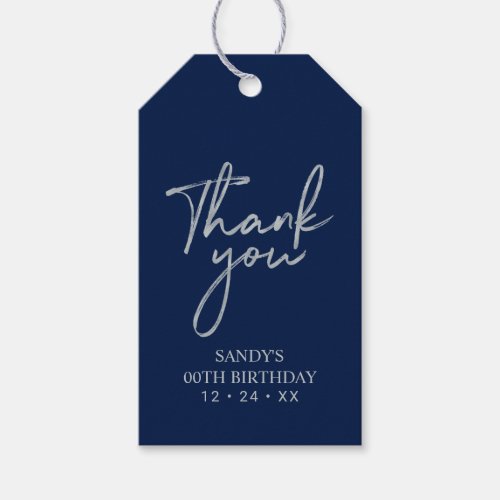 Modern Silver Navy Lettering Party Favor Thank you Gift Tags