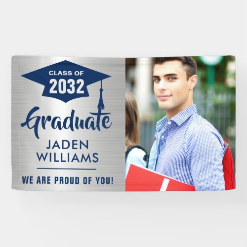 Modern Silver Navy PHOTO Graduation Graduate Banner