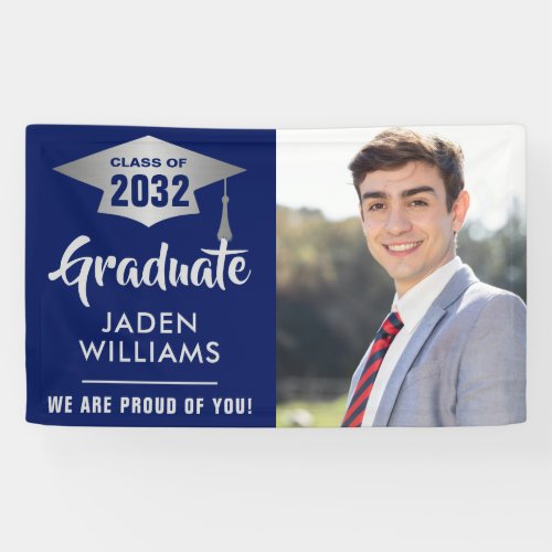 Modern Silver Navy PHOTO Graduation Graduate Banner