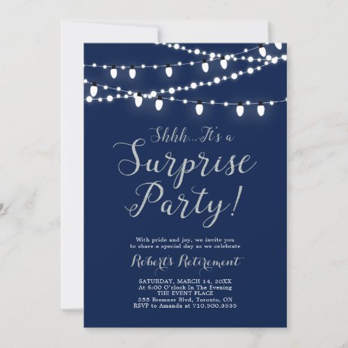 Modern Silver  Navy Surprise Retirement Party Invitation