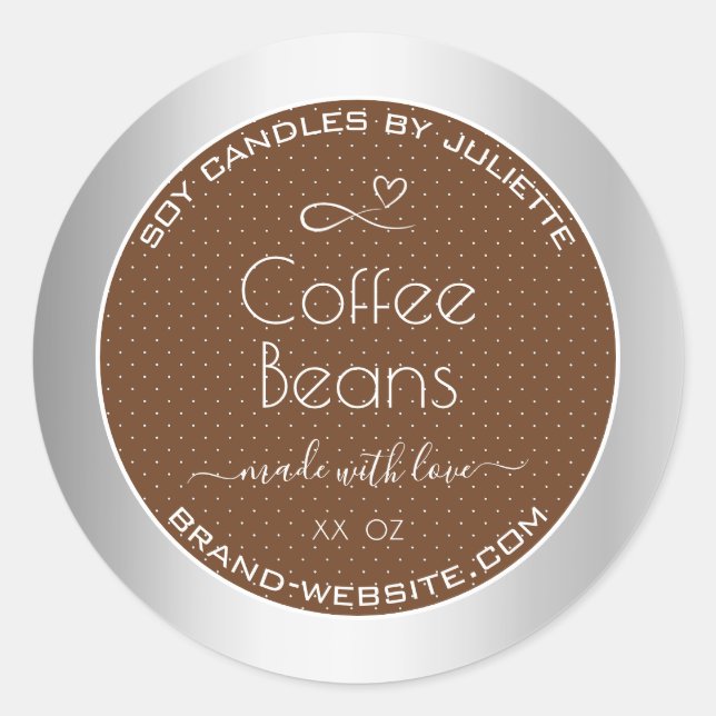 Modern Silver Packaging Labels Brown Coffee Beans (Front)