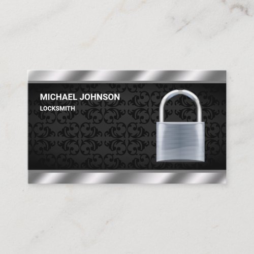 Modern Silver Padlock Locksmith Business Card