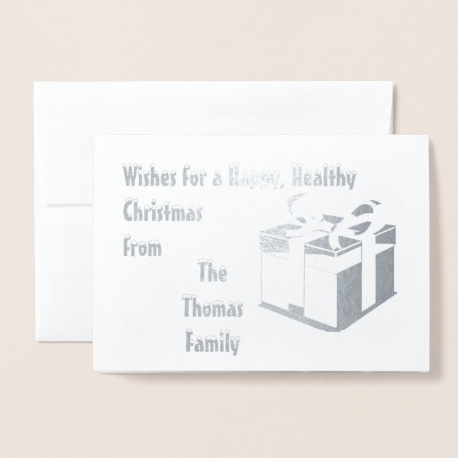 Modern Silver personalised Family Christmas Foil Card (Front With Envelope)
