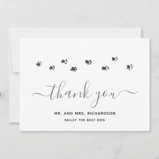 Modern Silver Personalized Pet Wedding Thank You Card (Front)