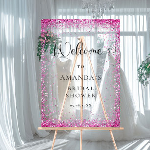 Modern, Silver, Pink Bridal Shower Welcome Acrylic Sign