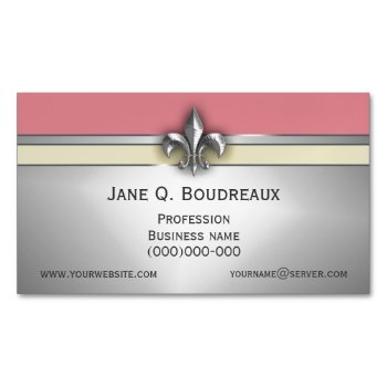 Modern Silver Pink Yellow Fleur De Lis Business Card Magnet by EnchantedBayou at Zazzle