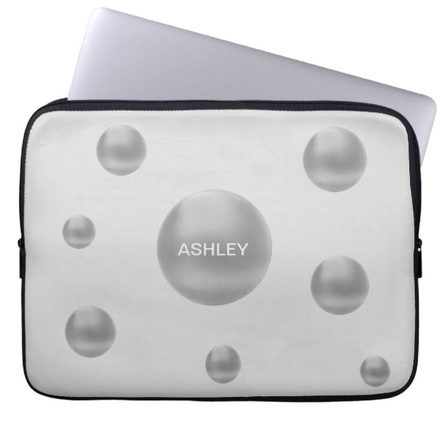 Modern Silver Polka Dots Laptop Sleeve (Front)