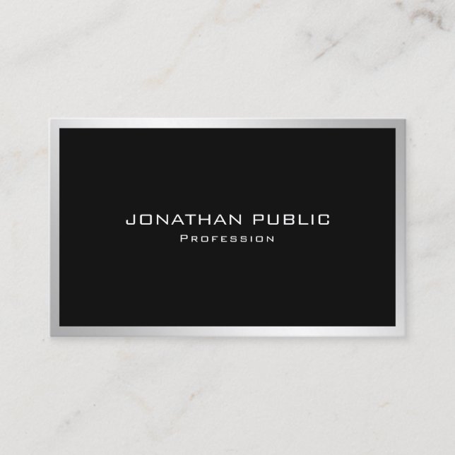Modern Silver Professional Elegant Simple Template Business Card (Front)