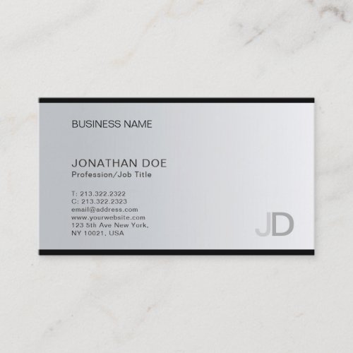 Modern Silver Professional Monogram Elegant Plain Business Card