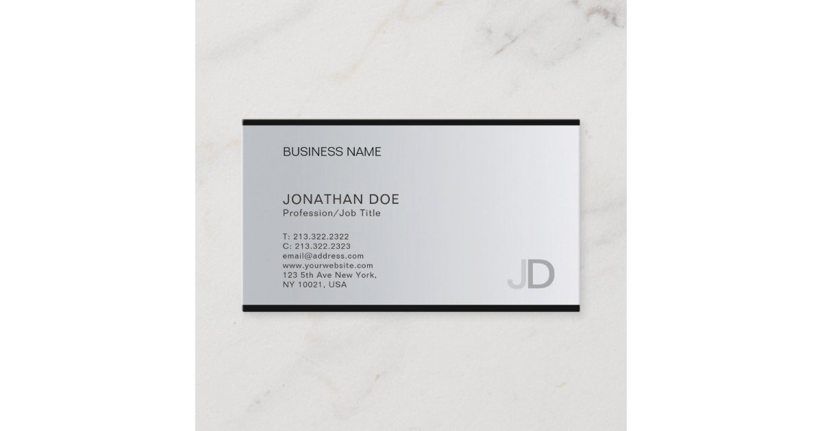 Modern Silver Professional Monogram Elegant Plain Business Card | Zazzle