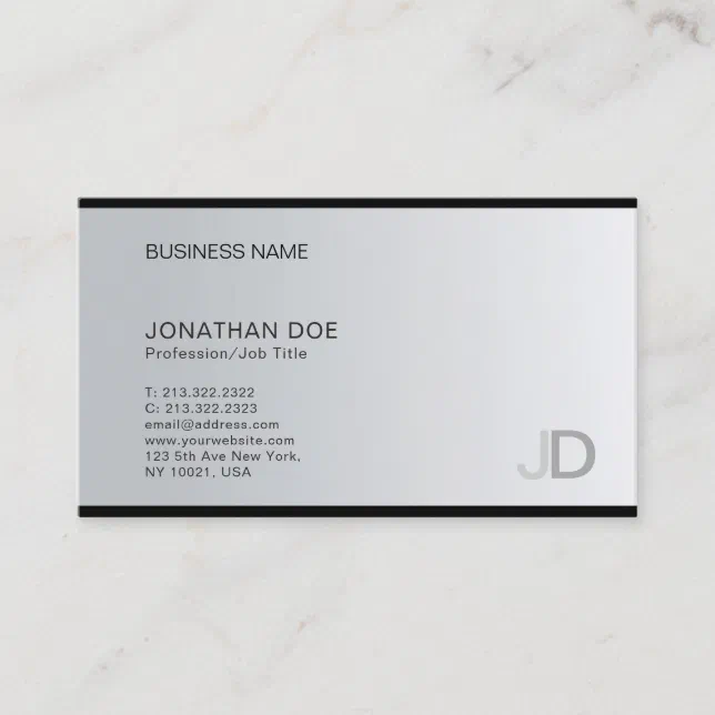Modern Silver Professional Monogram Elegant Plain Business Card | Zazzle
