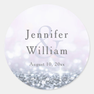 Modern Silver Purple Glitter Wedding Classic Round Sticker