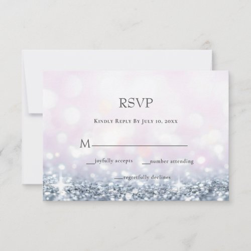 Modern Silver Purple Glitter Wedding RSVP Card