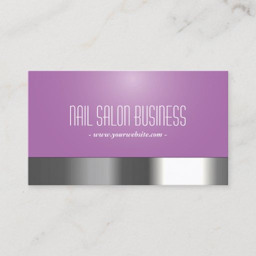 Customizable Chic Silver Nail Salon Purple Business Card
