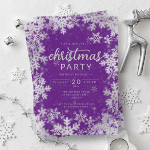 Modern Silver Purple Snowflakes Company Christmas Invitation