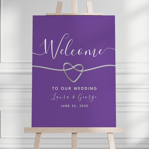 Modern Silver Purple Wedding Welcome Poster