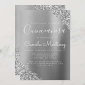 Modern Silver Quinceanera Glitter Party Invitation (Front/Back)