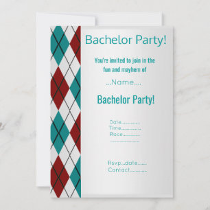 MODERN SILVER RED AQUA BACHELOR PARTY INVITATION