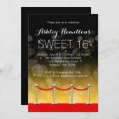 Modern Silver Red Carpet Hollywood Sweet 16 Invitation (Front/Back)