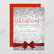 Modern Silver Red Christmas Glitter Winter Invitation