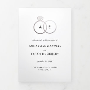 Modern Silver Rings Folded Wedding Program