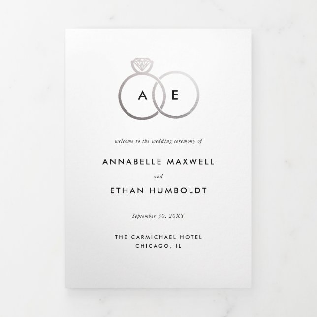 Modern Silver Rings Folded Wedding Program (Cover)