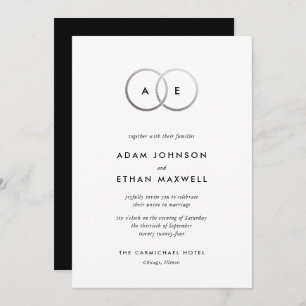 Modern Silver Rings Monogram Wedding Invitation