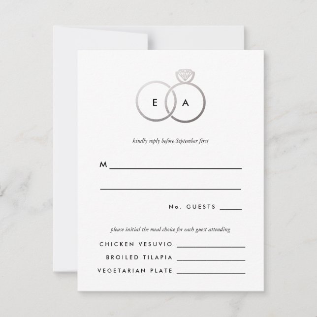 Modern Silver Rings Wedding RSVP Reply Card (Front)