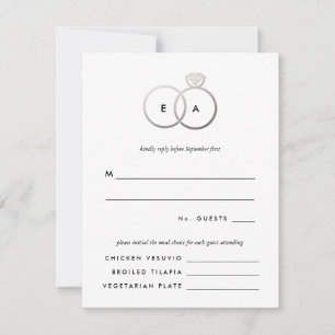 Modern Silver Rings Wedding RSVP Reply Card