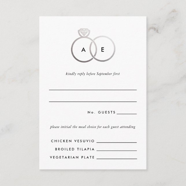 Modern Silver Rings Wedding RSVP Reply Card (Front)