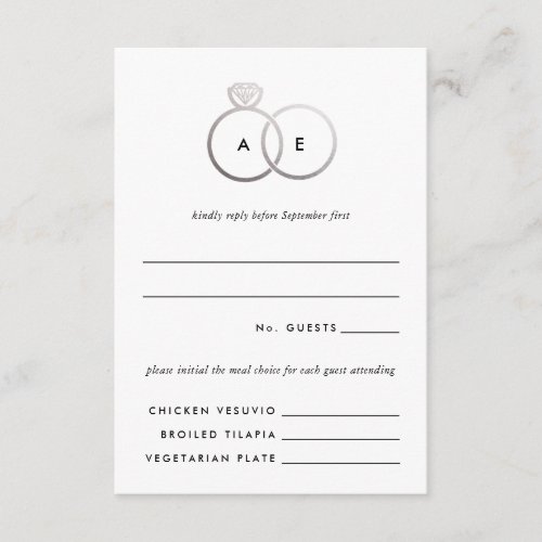 Modern Silver Rings Wedding RSVP Reply Card