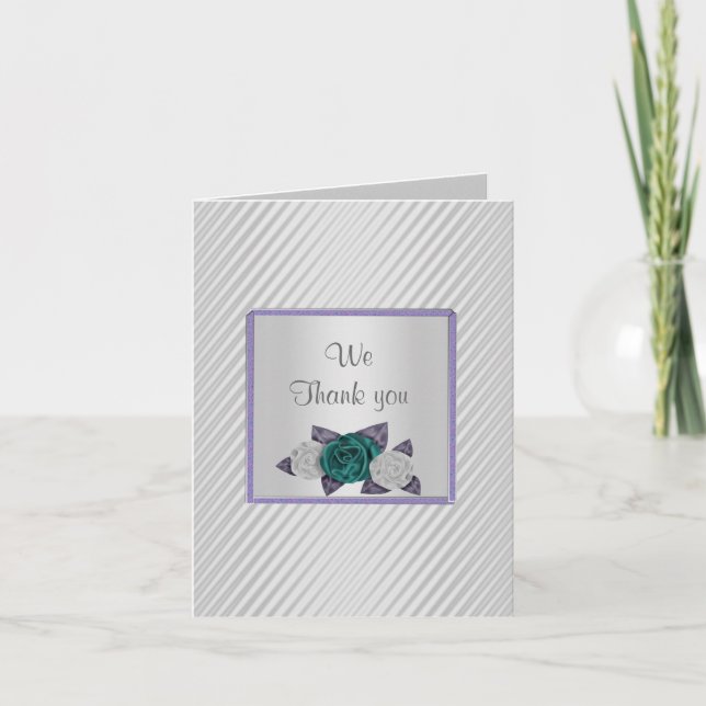 MODERN SILVER RIPPLE THANK YOU CARD PURPLE TRIM (Front)