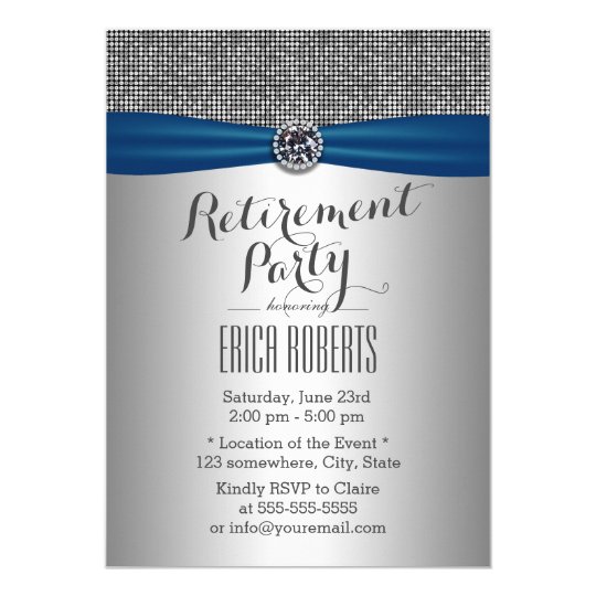 Modern Silver Royal Blue Ribbon Retirement Party Invitation | Zazzle.com