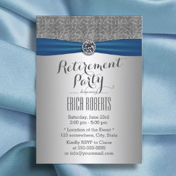 Modern Silver Royal Blue Ribbon Retirement Party Invitation