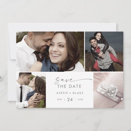 Modern Silver Script 4 Photo Collage Save The Date